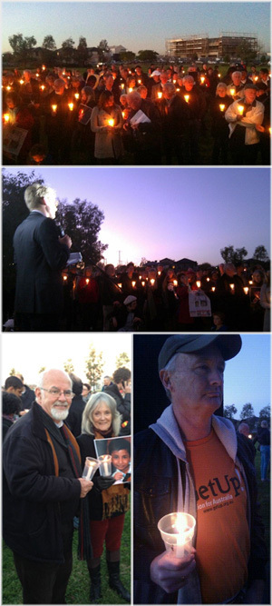 Montage of images of GetUp members at vigil