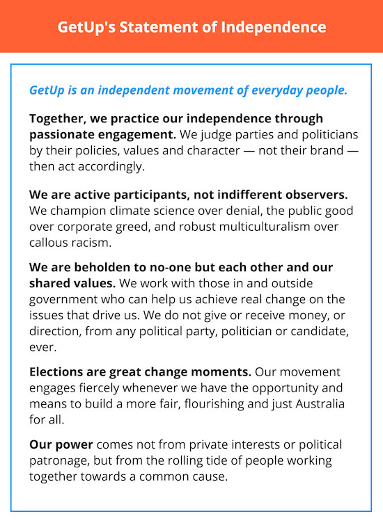 Click here to chip in to put the GetUp Statement of Independence in national newspapers