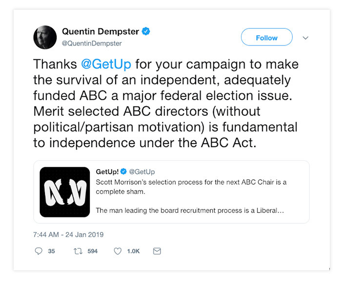 Quentin Dempster''s tweet
