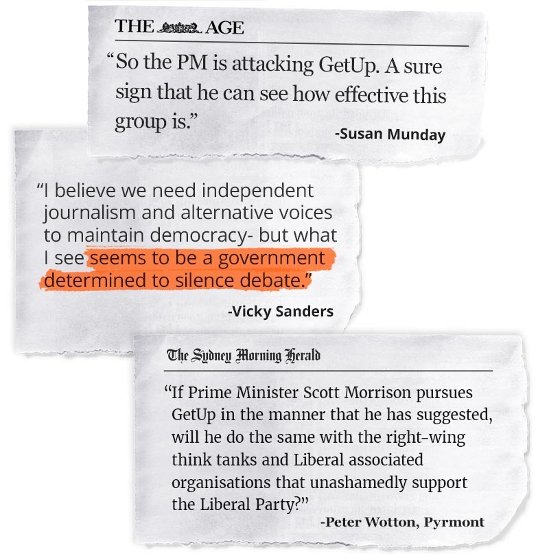 Letters to the editor from GetUp members