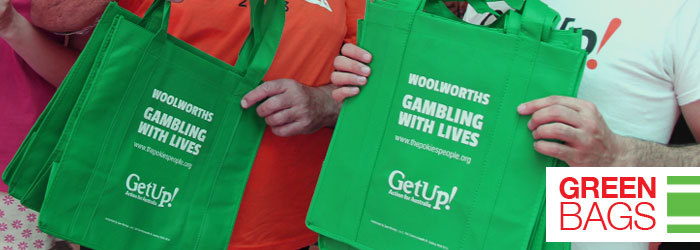 Parody Woolworths Green Bags, caption reads Green Bags