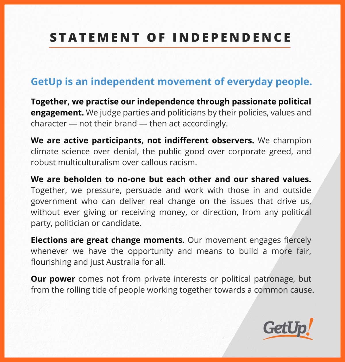GetUp Statement of Independence