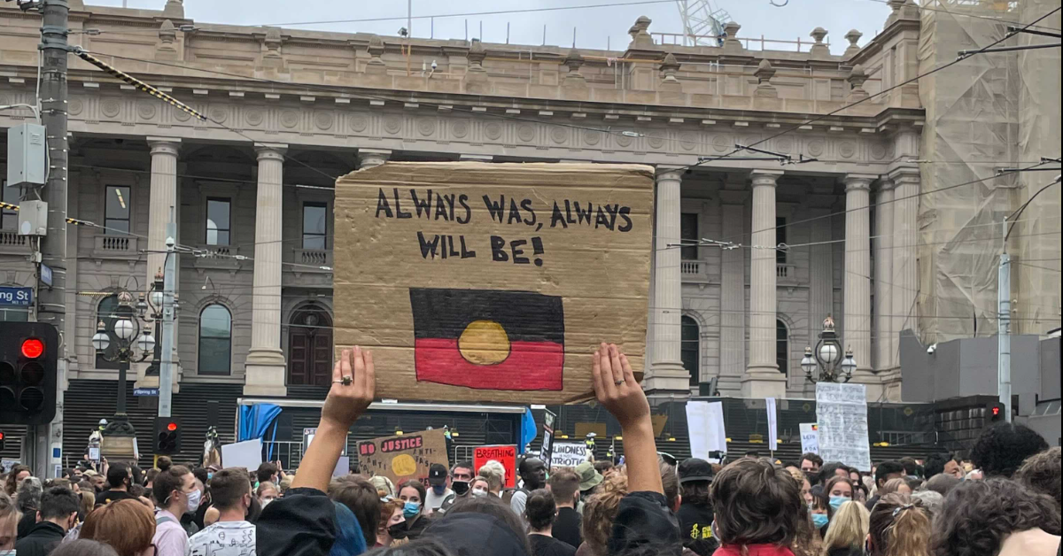 Aboriginal flag at rally