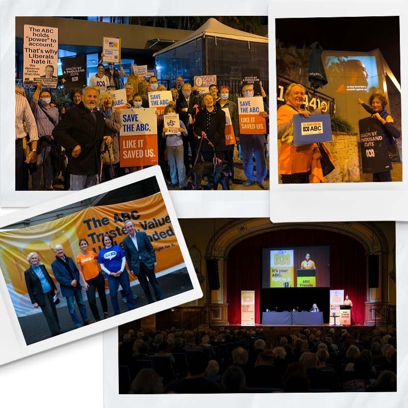 A collage of images from GetUp rallies in support of the ABC.