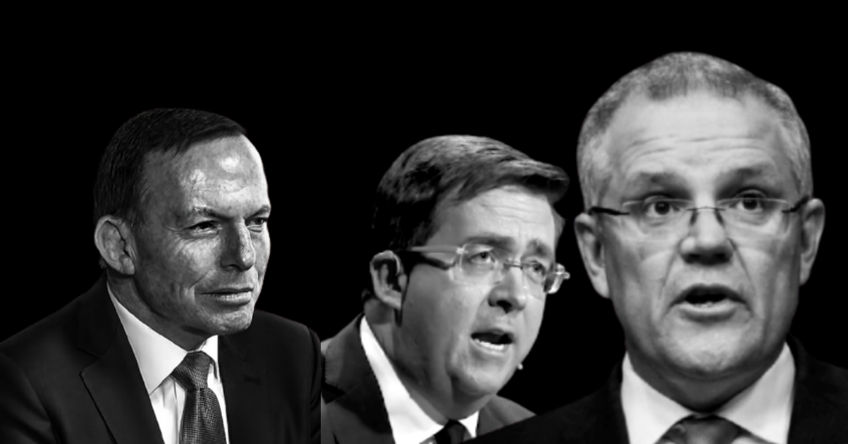 Image of Tony Abbott, James McGrath and Scott Morrison in black and white