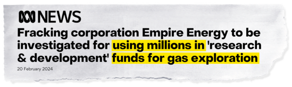 Fracking corporation Empire Energy to be investigated for using millions in 'research & development' funds for gas exploration